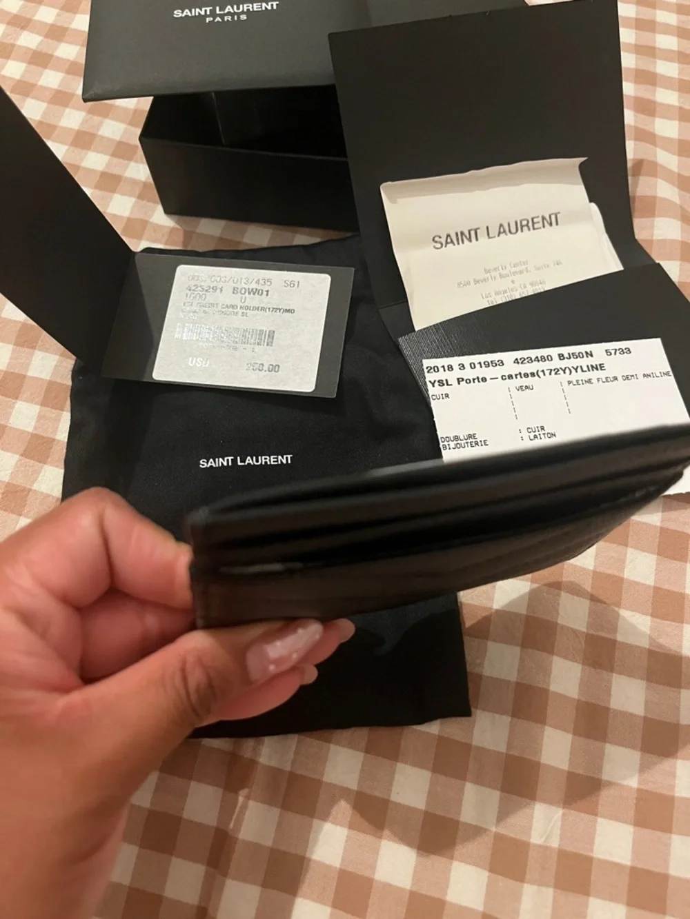 Saint Laurent Black Quilted Card Case with Gold YSL Emblem